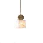 Contemporary Luxury Cylinder Marble Pendant Light with Brass Top 1-Light for Bedroom