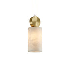 Contemporary Luxury Cylinder Marble Pendant Light with Brass Top 1-Light for Bedroom