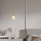 Contemporary Luxury Cylinder Marble Pendant Light with Brass Top 1-Light for Bedroom