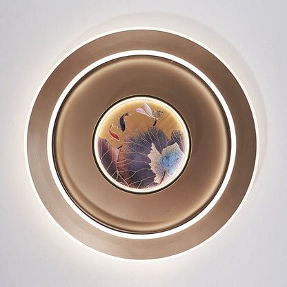 Chinese Style Semi-Flush Mount Ceiling Light – Brass & Acrylic LED with Triple-Ring Design for Bedroom