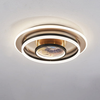 Chinese Style Semi-Flush Mount Ceiling Light – Brass & Acrylic LED with Triple-Ring Design for Bedroom