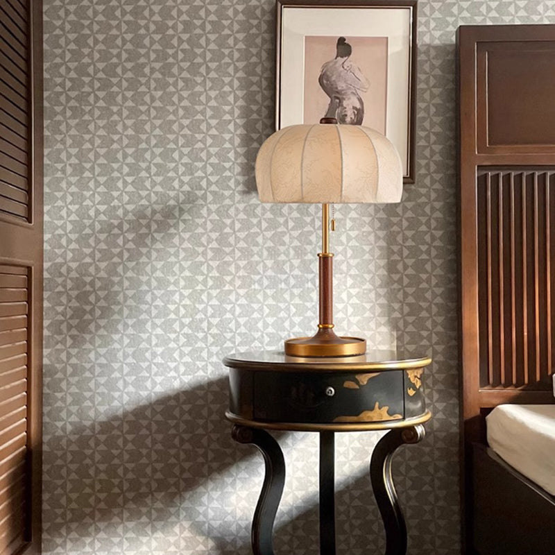 French Dome Table Lamp – 1-Light Ash Wood & Metal Base with Fabric Shade for Bedroom Lumendat