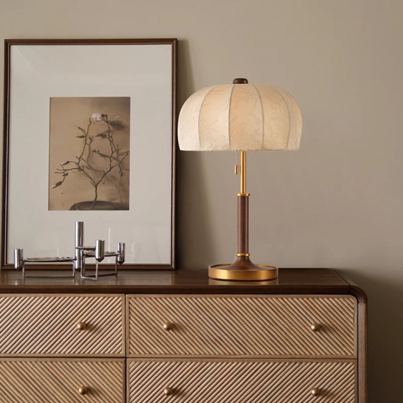 French Dome Table Lamp – 1-Light Ash Wood & Metal Base with Fabric Shade for Bedroom Lumendat