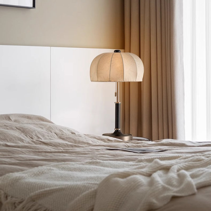 French Dome Table Lamp – 1-Light Ash Wood & Metal Base with Fabric Shade for Bedroom Lumendat