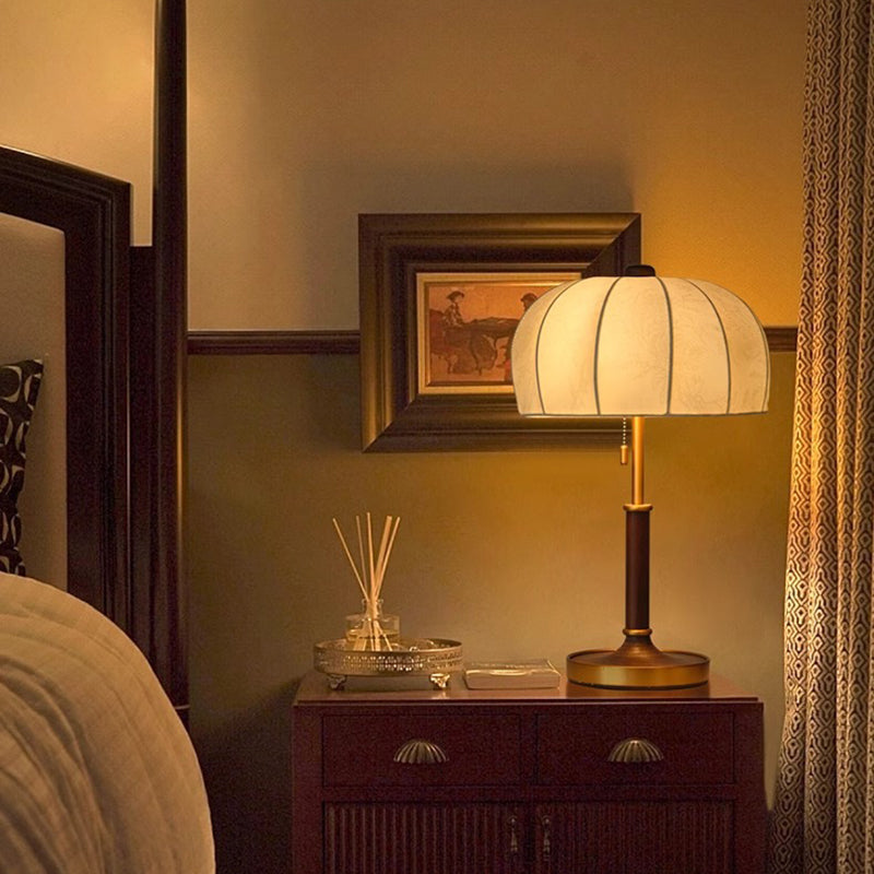 French Dome Table Lamp – 1-Light Ash Wood & Metal Base with Fabric Shade for Bedroom Lumendat