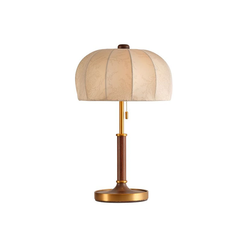 French Dome Table Lamp – 1-Light Ash Wood & Metal Base with Fabric Shade for Bedroom Lumendat