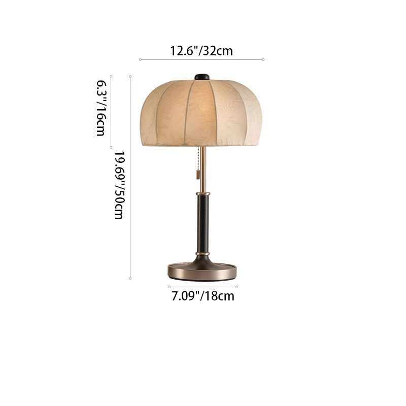French Dome Table Lamp – 1-Light Ash Wood & Metal Base with Fabric Shade for Bedroom Lumendat