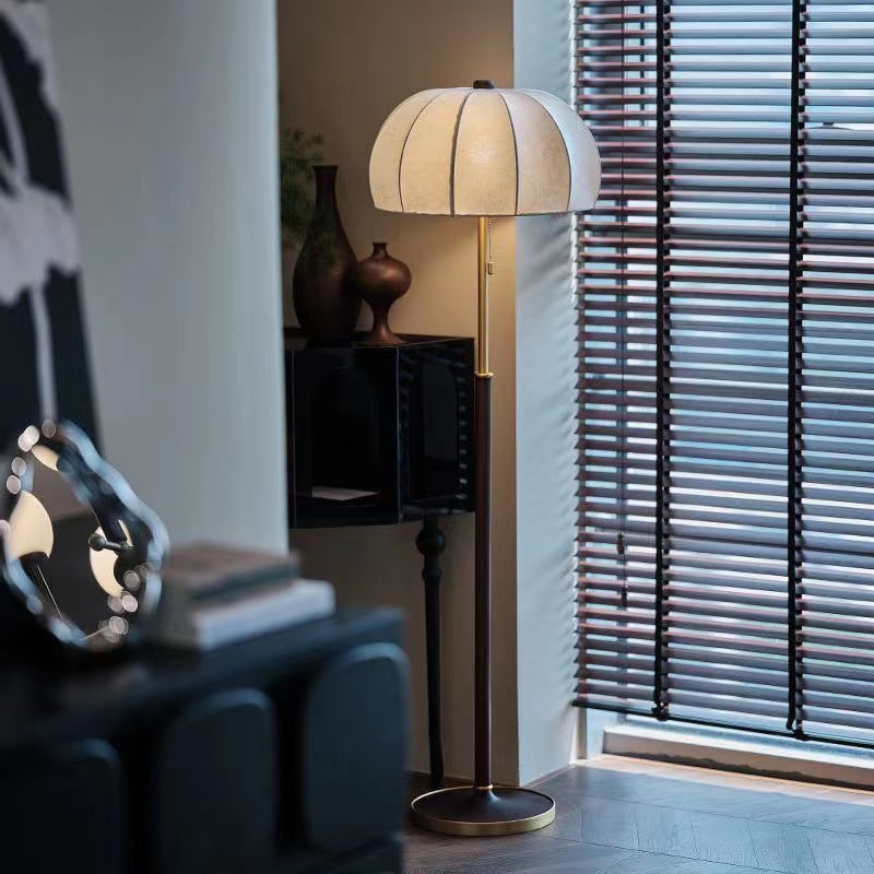 French Dome Table Lamp – 1-Light Ash Wood & Metal Base with Fabric Shade for Bedroom Lumendat