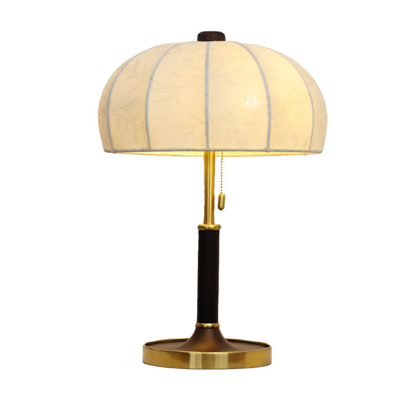 French Dome Table Lamp – 1-Light Ash Wood & Metal Base with Fabric Shade for Bedroom Lumendat
