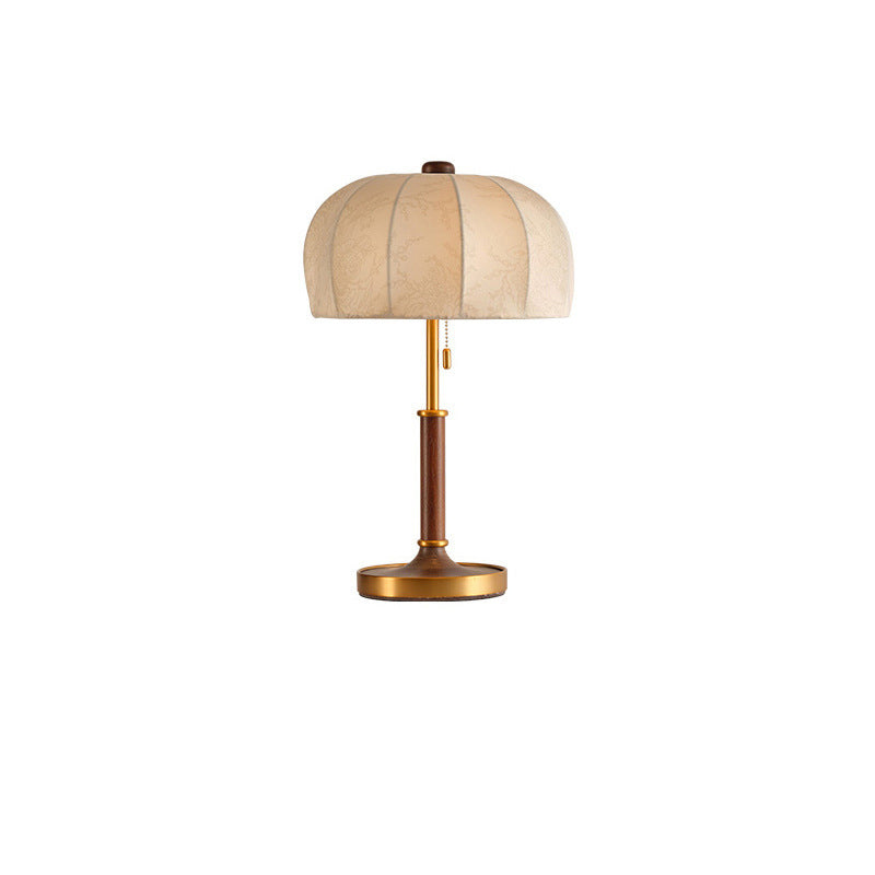 French Dome Table Lamp – 1-Light Ash Wood & Metal Base with Fabric Shade for Bedroom Lumendat
