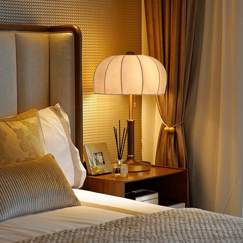 French Dome Table Lamp – 1-Light Ash Wood & Metal Base with Fabric Shade for Bedroom Lumendat