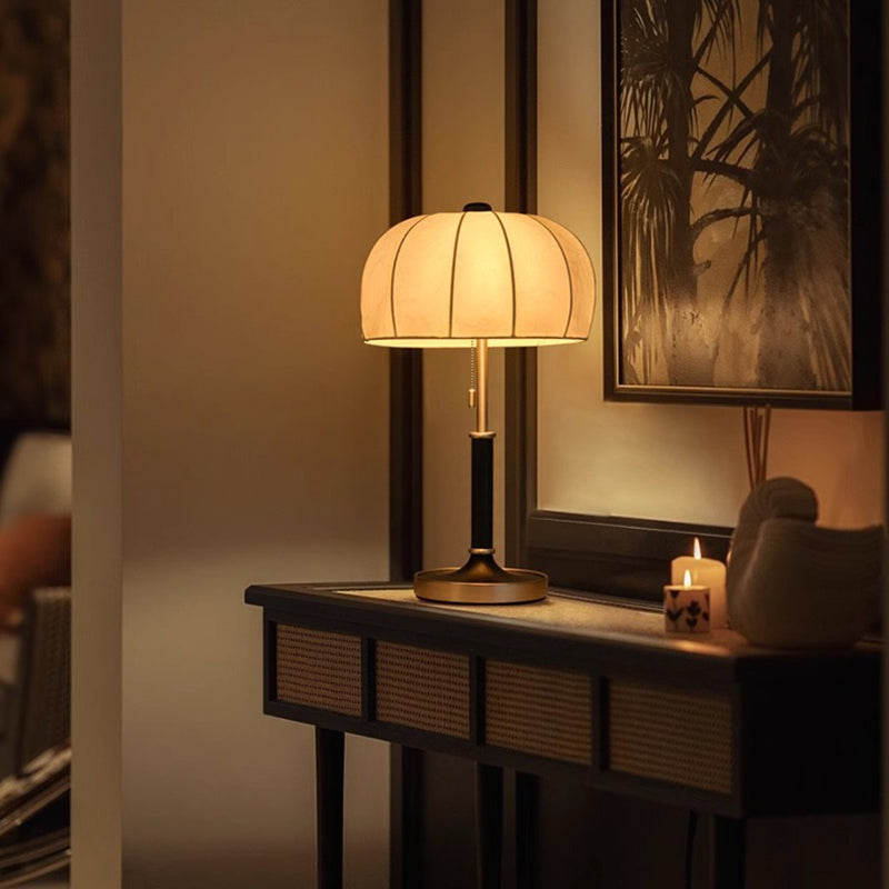 French Dome Table Lamp – 1-Light Ash Wood & Metal Base with Fabric Shade for Bedroom Lumendat