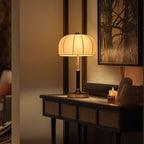 French Dome Table Lamp – 1-Light Ash Wood & Metal Base with Fabric Shade for Bedroom Lumendat