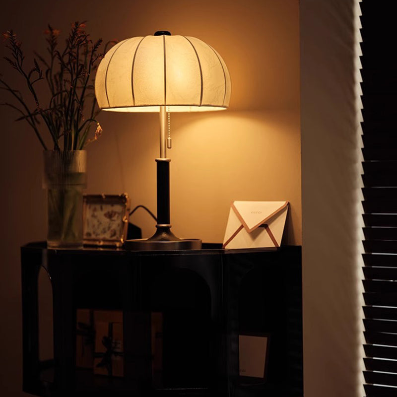 French Dome Table Lamp – 1-Light Ash Wood & Metal Base with Fabric Shade for Bedroom Lumendat