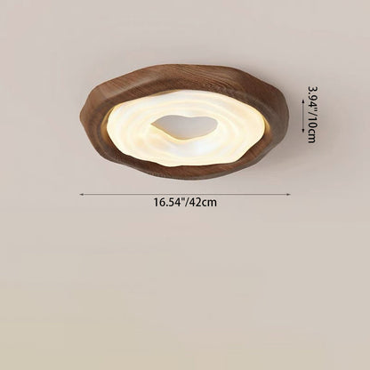 Traditional Vintage Woodgrain Round Iron PE LED Flush Mount Ceiling Light For Bedroom