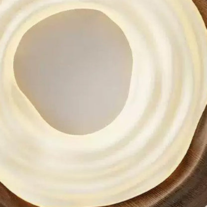 Traditional Vintage Woodgrain Round Iron PE LED Flush Mount Ceiling Light For Bedroom