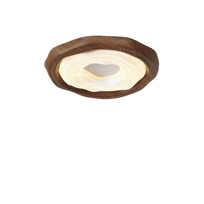 Traditional Vintage Woodgrain Round Iron PE LED Flush Mount Ceiling Light For Bedroom