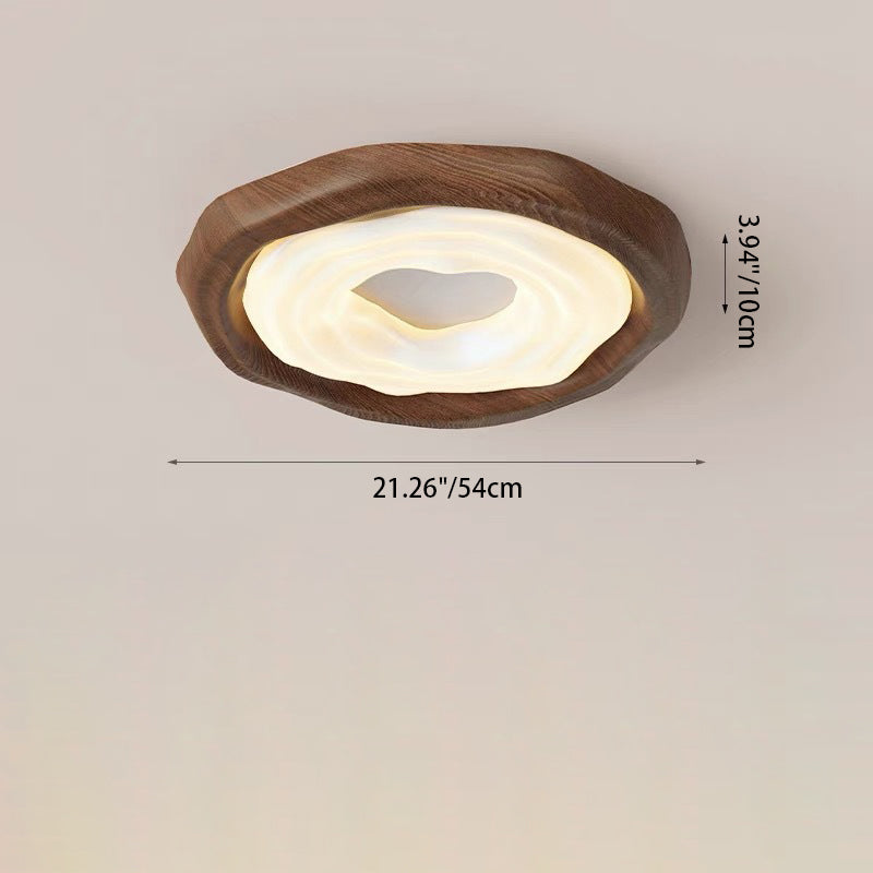 Traditional Vintage Woodgrain Round Iron PE LED Flush Mount Ceiling Light For Bedroom