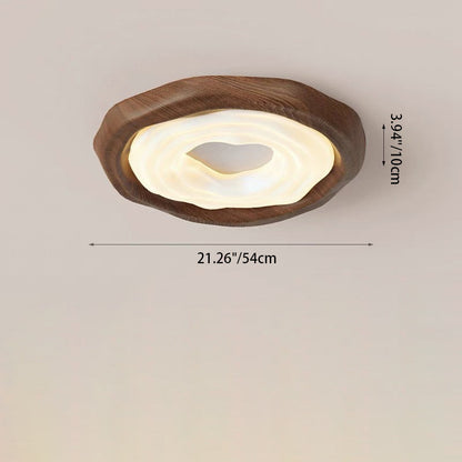 Traditional Vintage Woodgrain Round Iron PE LED Flush Mount Ceiling Light For Bedroom
