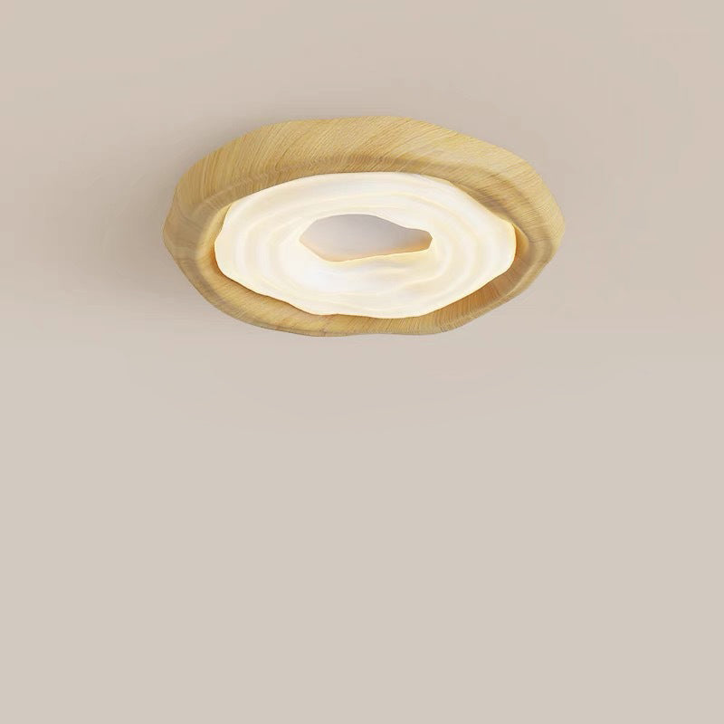 Traditional Vintage Woodgrain Round Iron PE LED Flush Mount Ceiling Light For Bedroom