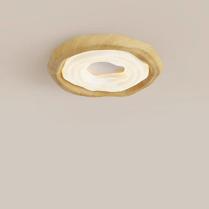 Traditional Vintage Woodgrain Round Iron PE LED Flush Mount Ceiling Light For Bedroom