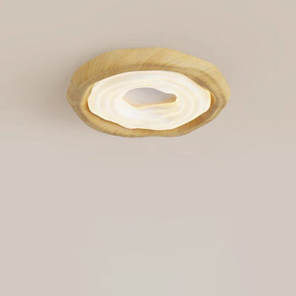 Traditional Vintage Woodgrain Round Iron PE LED Flush Mount Ceiling Light For Bedroom