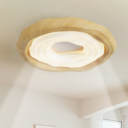 Traditional Vintage Woodgrain Round Iron PE LED Flush Mount Ceiling Light For Bedroom