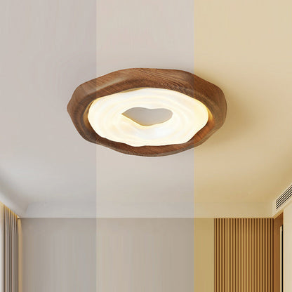 Traditional Vintage Woodgrain Round Iron PE LED Flush Mount Ceiling Light For Bedroom