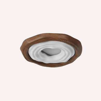 Traditional Vintage Woodgrain Round Iron PE LED Flush Mount Ceiling Light For Bedroom