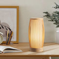 Traditional Japanese Cylinder Bamboo Wood 1-Light Table Lamp For Bedroom Lumendat