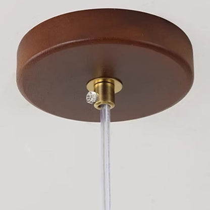 Traditional Japanese Frustum Cone Copper Wood Cotton Cord 1/2/3 Light Pendant Light For Living Room