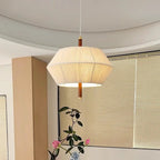 Traditional Japanese Frustum Cone Copper Wood Cotton Cord 1/2/3 Light Pendant Light For Living Room