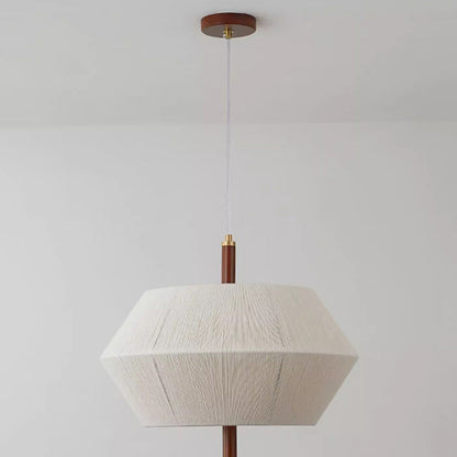 Traditional Japanese Frustum Cone Copper Wood Cotton Cord 1/2/3 Light Pendant Light For Living Room