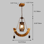 Traditional Rustic Curved Metal Solid Wood 1-Light Pendant Light For Living Room