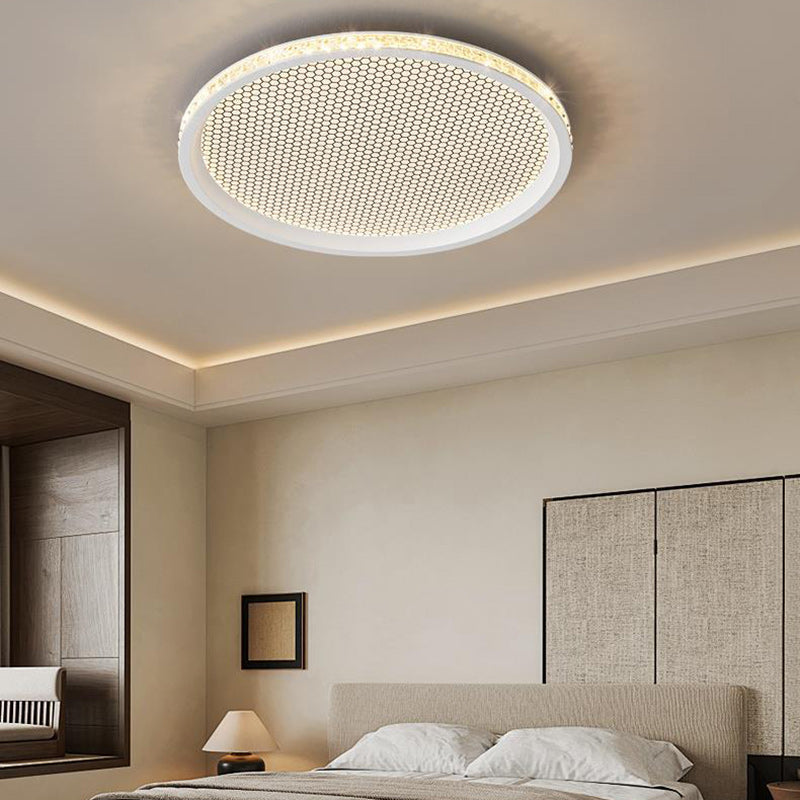 Traditional Vintage Round Aluminum Acrylic Crystal PVC LED Flush Mount Ceiling Light For Bedroom