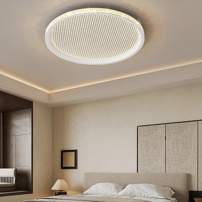 Traditional Vintage Round Aluminum Acrylic Crystal PVC LED Flush Mount Ceiling Light For Bedroom