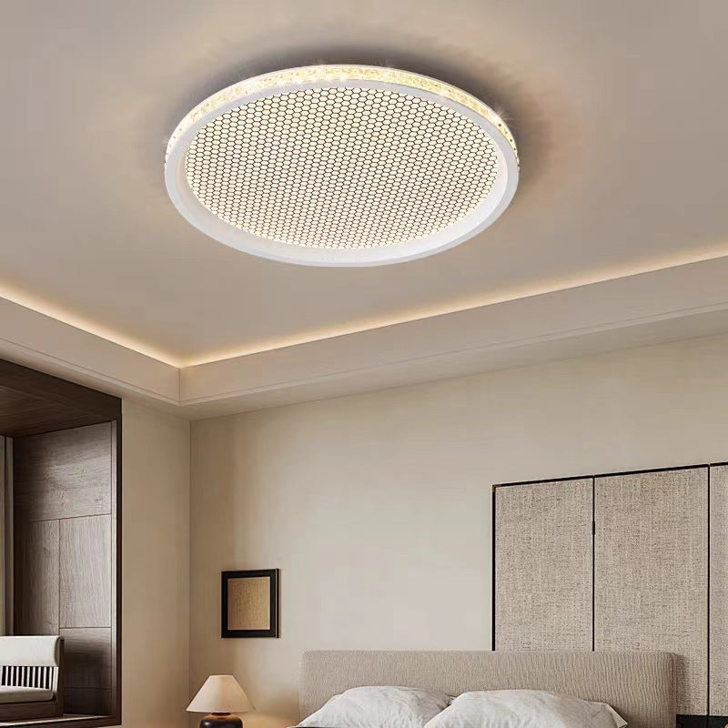 Traditional Vintage Round Aluminum Acrylic Crystal PVC LED Flush Mount Ceiling Light For Bedroom