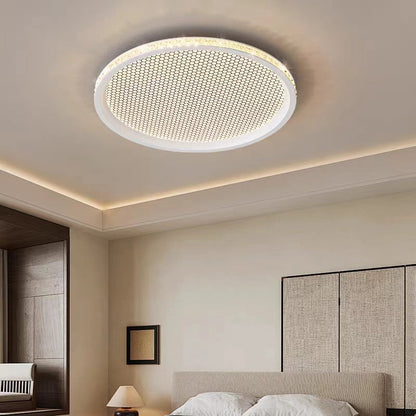 Traditional Vintage Round Aluminum Acrylic Crystal PVC LED Flush Mount Ceiling Light For Bedroom