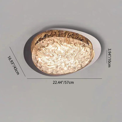 Modern Luxury Oval Stainless Steel Cracked Ice Resin LED Flush Mount Ceiling Light For Bedroom