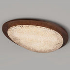 Modern Luxury Oval Stainless Steel Cracked Ice Resin LED Flush Mount Ceiling Light For Bedroom