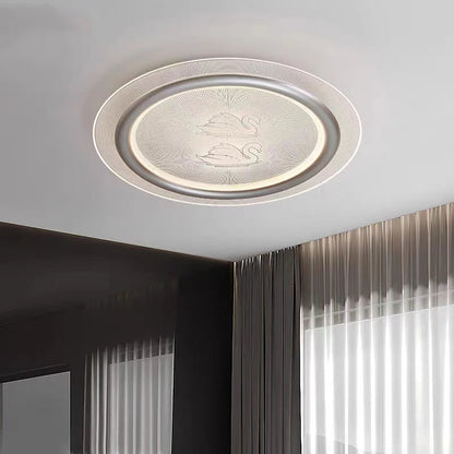 Contemporary Nordic Kids Swan Round Iron Aluminum Acrylic LED Flush Mount Ceiling Light For Bedroom