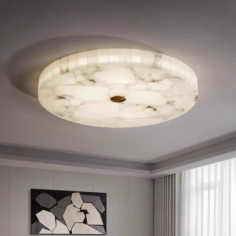 Contemporary Creative Round Brass Marble LED Flush Mount Ceiling Light for Bedroom