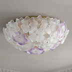 Traditional French Flower Dome Glass Metal 6/9 Light Semi-flush Mount Ceiling Light for Bedroom