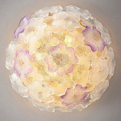 Traditional French Flower Dome Glass Metal 6/9 Light Semi-flush Mount Ceiling Light for Bedroom