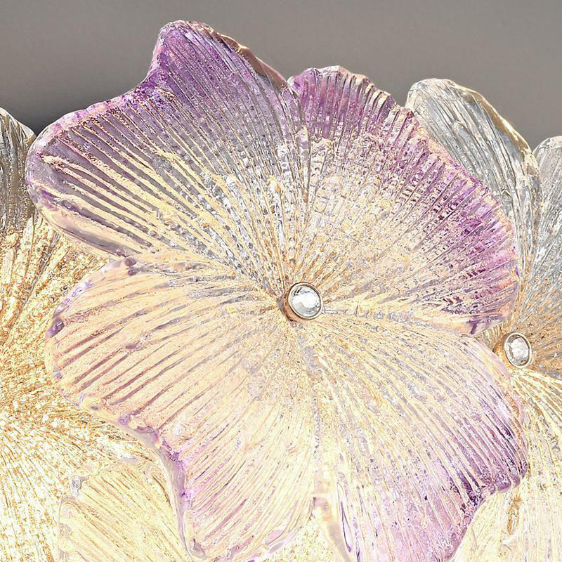 Traditional French Flower Dome Glass Metal 6/9 Light Semi-flush Mount Ceiling Light for Bedroom