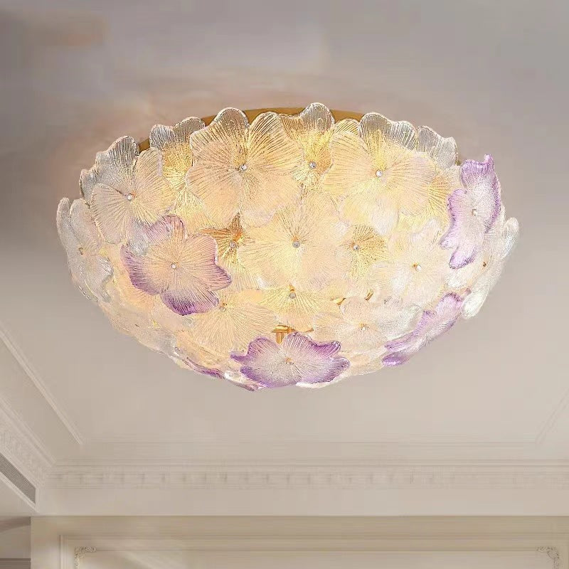 Traditional French Flower Dome Glass Metal 6/9 Light Semi-flush Mount Ceiling Light for Bedroom