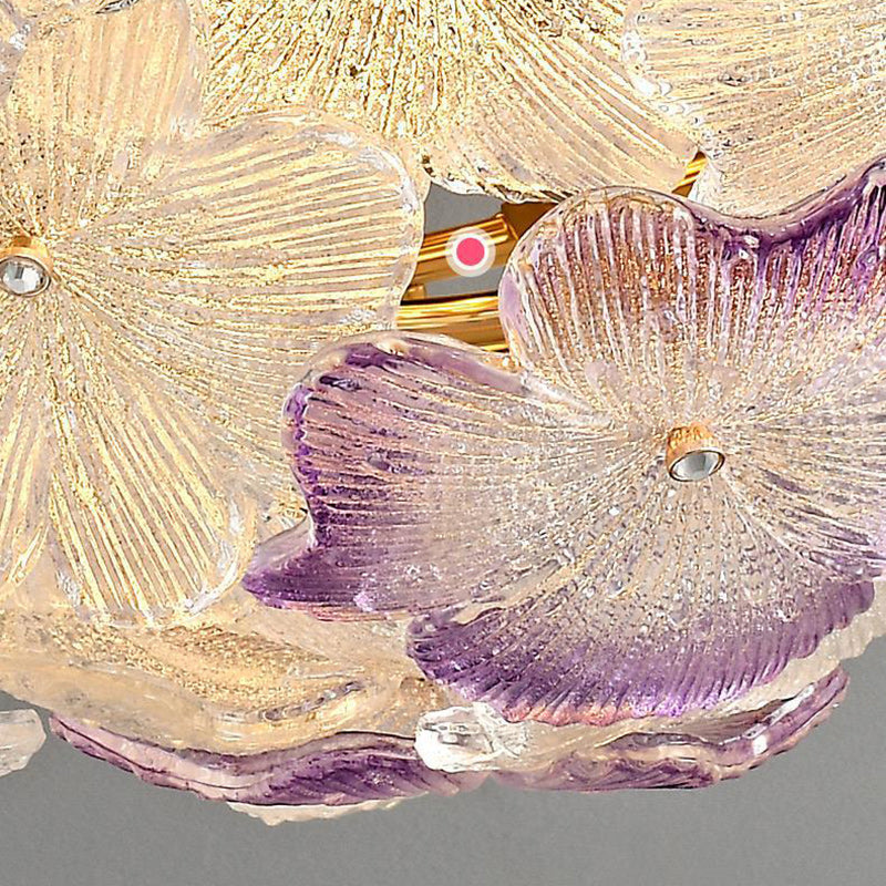 Traditional French Flower Dome Glass Metal 6/9 Light Semi-flush Mount Ceiling Light for Bedroom