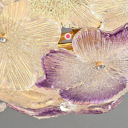 Traditional French Flower Dome Glass Metal 6/9 Light Semi-flush Mount Ceiling Light for Bedroom