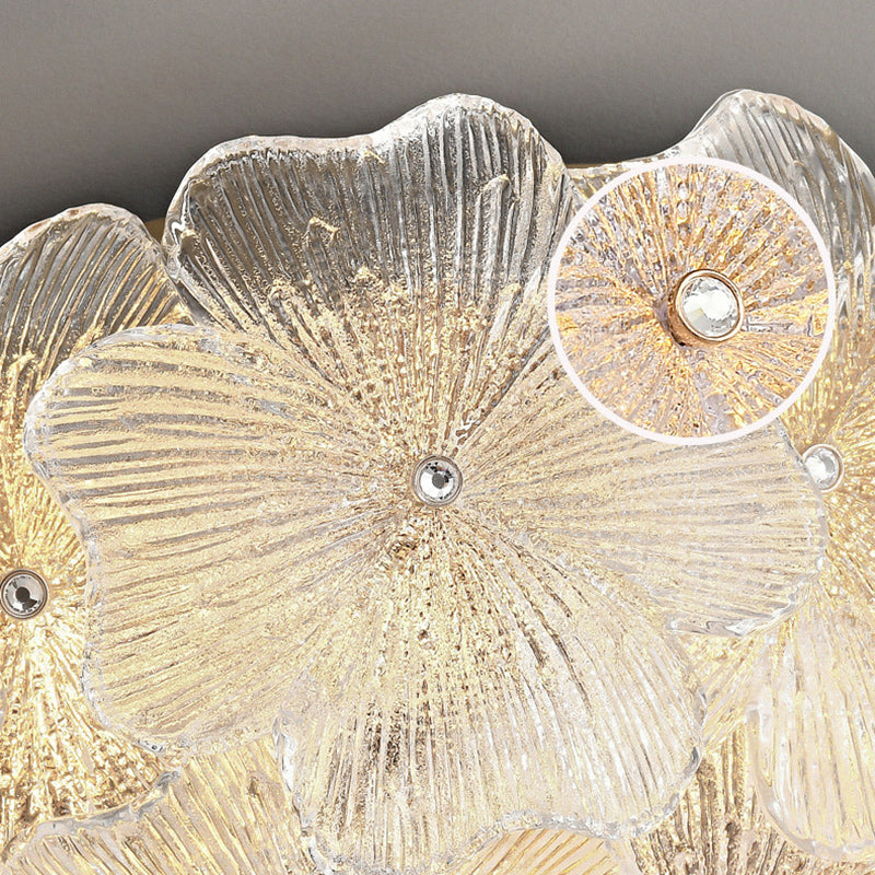 Traditional French Flower Dome Glass Metal 6/9 Light Semi-flush Mount Ceiling Light for Bedroom