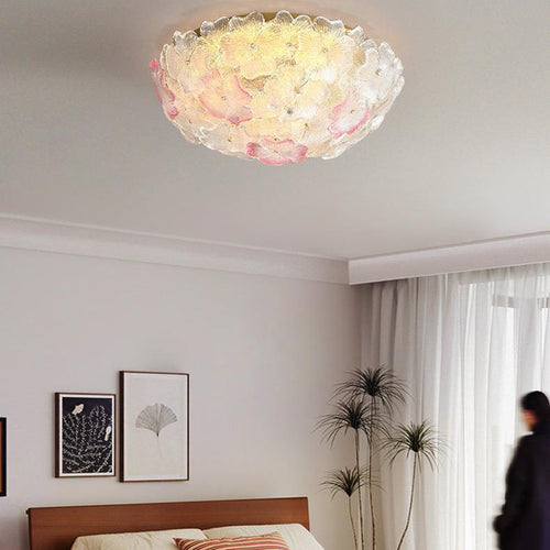 Traditional French Flower Dome Glass Metal 6/9 Light Semi-flush Mount Ceiling Light for Bedroom